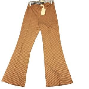 NWT Hem & Thread Check Print Flare Pants In Russet Brown Size Medium